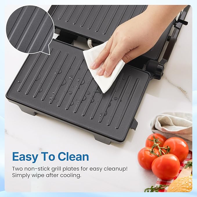 Panini Press Grill Indoor: Sandwich Maker with Nonstick Plates, Easy to Clean, 1000W Portable Panini Maker with Locking Lid, 3-in-1 Electric Grill Opens 180° for Cooking More