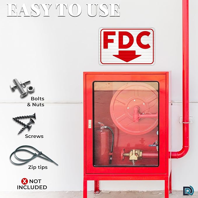 FDC Sign with Arrow, Reflective Aluminum 18x12 Fire Department Connection Sign, Heavy-duty, UV Protected and Weatherproof