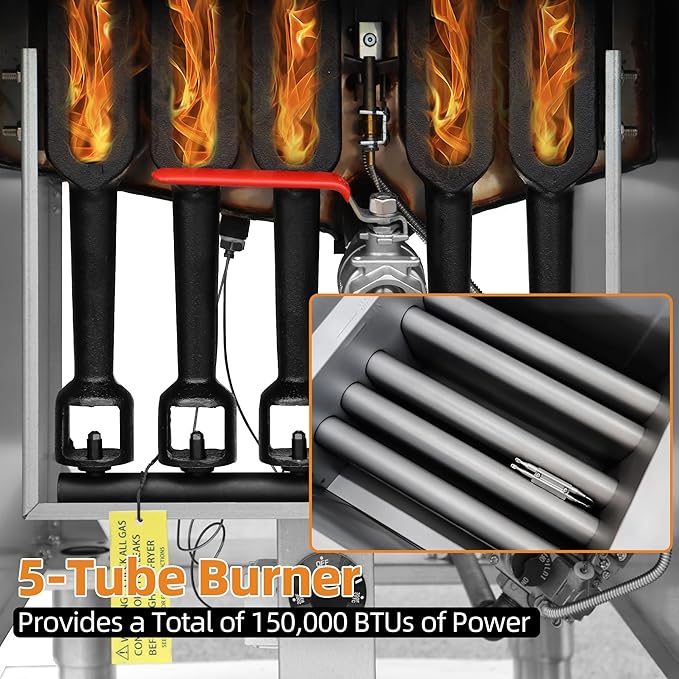 Commercial Gas Floor Fryer with 2 Baskets, 150000 BTU Natural Gas Fryer - Only Commercial Use, 5 Heating Tubes, 80 lb Capacity Deep Fryer for Restaurants, Fast Food, Food Trucks
