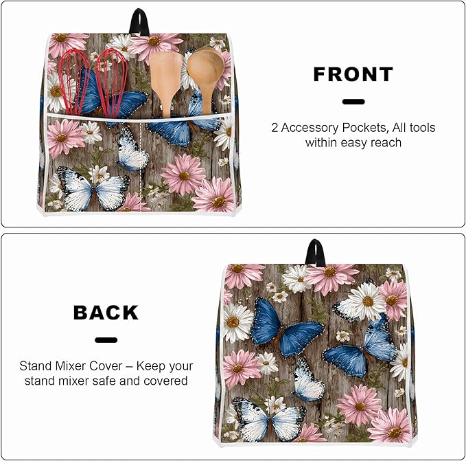 Stand mixer cover with handle and storage bag, reusable and washable, stylish retro floral design, keeps kitchen countertops clean and tidy (fits 6-8 quart mixers).