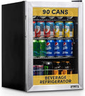 NewAir 90 Can Beverage Refrigerator | 17” Freestanding Small Mini Fridge for Bedroom, Home Bar or Office | Quiet Compressor Cooling & Adjustable Shelves | Stainless Steel