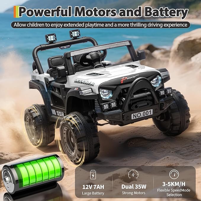 12V Kids Ride on Car, Electric Ride on Truck w/Parent Remote, Spring Suspension, Bluetooth Music, LED Light, 4.1Mph Max Speed, 3 Speeds, Battery Powered Vehicles for Kids Toddler Age 3-8, White