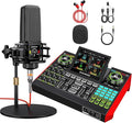 Live Sound Card Audio Mixer, Podcast Equipment Bundle with 3.5mm Condenser Microphone for Pc/Phone Live Streaming Singing Gaming, Sound Board with Voice Changer, Denoise