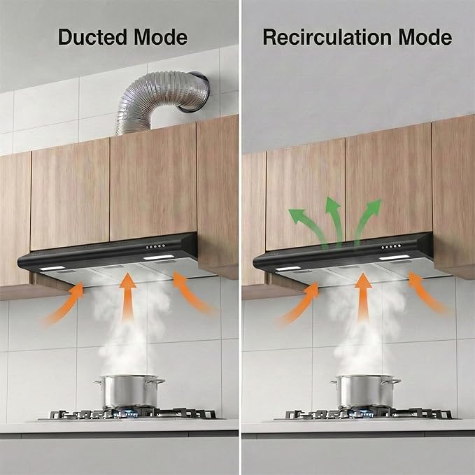 CIARRA Black Range Hood 30 inch Under Cabinet Ductless Range Hood Vent for Kitchen with Anti-fingerprint Design, 3 Speed Exhaust Fan