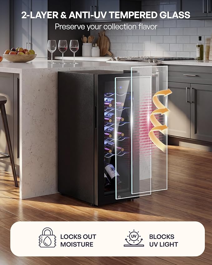 12 Bottle Compressor Wine Cooler Refrigerator, Freestanding Wine Cellar with Glass Door & Safety Lock, Wine Fridge with 37°F-64°F Digital Temperature Control for Red, White, Champagne, Black