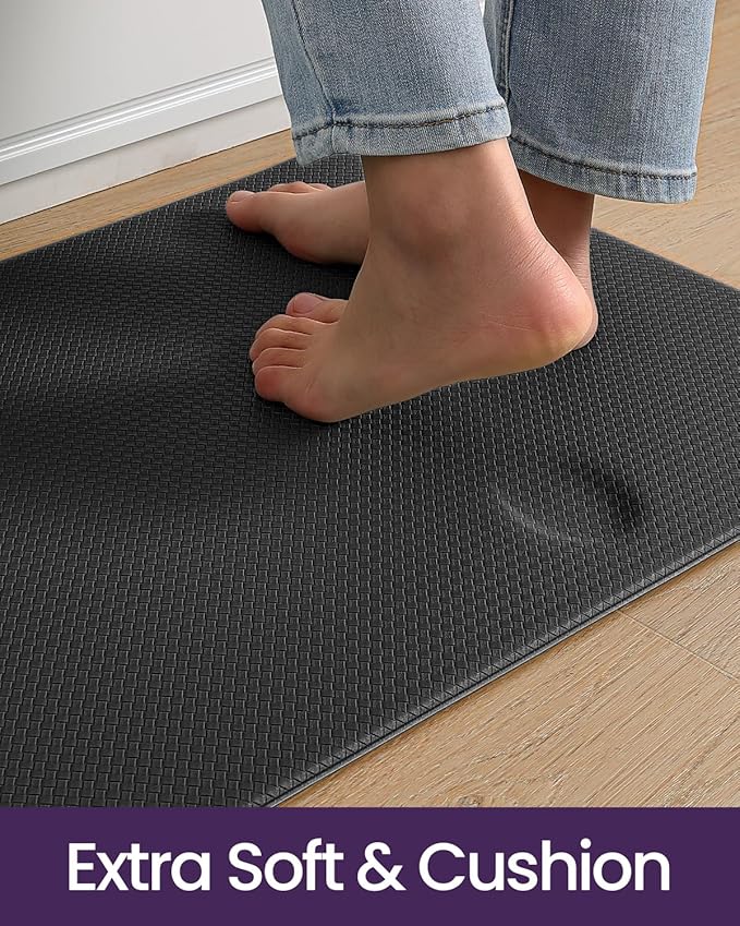 DEXI Kitchen Floor Mats Cushioned Anti Fatigue, 17x95, Long Standing Runner Rug Waterproof, Comfort Memory Foam Padded for Front Sink Laundry, Black