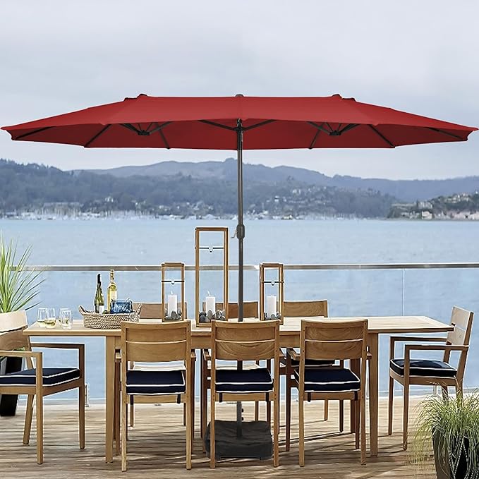 Sundale Outdoor 15ft Large Patio Umbrella with Base Included and Umbrella Cover, Outdoor Double-Sided Umbrella