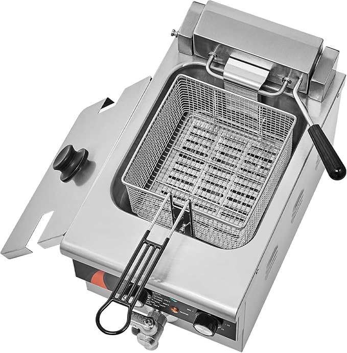 VEVOR Commercial Deep Fryer, 9Qt /8.5 L Single Oil Fryer, 1mm Thickened Stainless Steel, 1750W Electric Countertop Fryer with Basket, Time & Temp Control, for Kitchen Restaurant Use, Silver