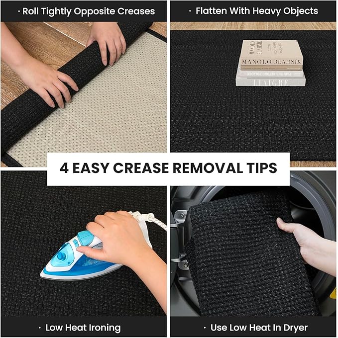 IOHOUZE Washable Exrea Long Hallway Runner Rug 3x18 Non Slip Rubber Backed Kitchen Runner Entryway Runner Indoor, Woven Rugs Floor Carpet for Kitchen Hall Entryway Stair, Black/Grey