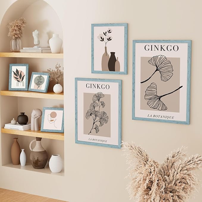 Vittanly 12x16 Picture Frame, Solid Wood Frame with Plexiglass, Includes 8.5x11 Mat, Wall Hanging for Photos, Home Decor, Rustic Blue, 1 Pack