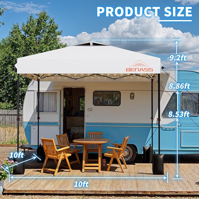 10x10 Pop Up Canopy, Easy Up Canopy Tent, Heavy Duty Tents for Parties, One Person Set Up Event Tent, White