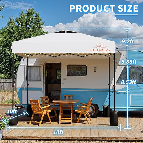 10x10 Pop Up Canopy, Easy Up Canopy Tent, Heavy Duty Tents for Parties, One Person Set Up Event Tent, White