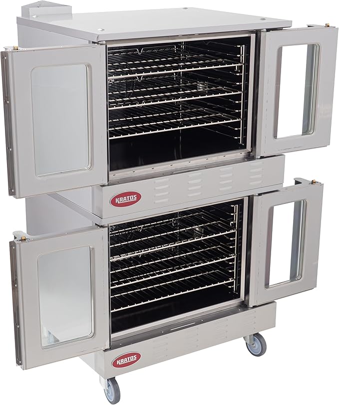 Kratos Commercial Electric Convection Oven, Full Size Double Stack Mobile Stainless Steel Electric Oven for Restaurants, 3 Phase, 240V (29Y-063)