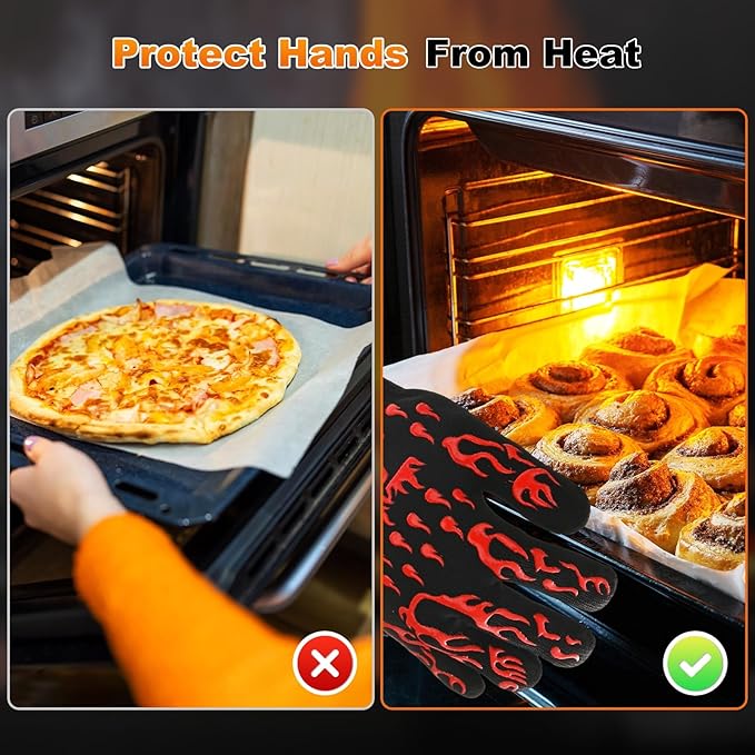 1-Pair BBQ Gloves, 1472°F Heat Resistant Non-Slip Grilling Oven Gloves for Barbecue/Baking/Cooking [S Size, Red]