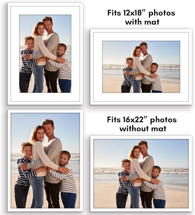 Americanflat 16x22 Picture Frame with Polished Plexiglass - Set of 5 - Use as 12x18 Frame with Mat or Display 16x22 Photo Without Mat - Galleria Collection - Picture Frames for Wall Display - White