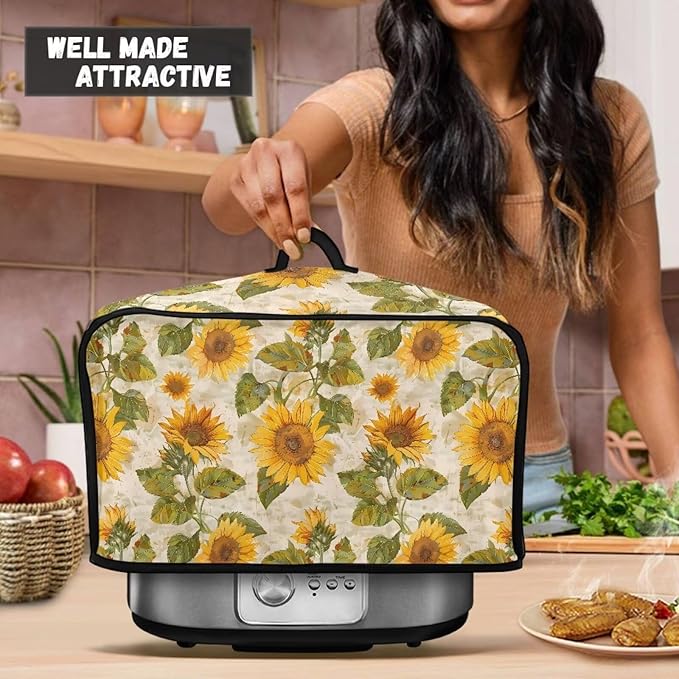 Sunflower Crock Pot 6-8 Quart Floral Slow Cooker Cover Dust Cover Slow Cooker Bag Soft Slow Cooker Dust Cover with Mesh Pocket for Accessories Portable Convenient Dust Resistant