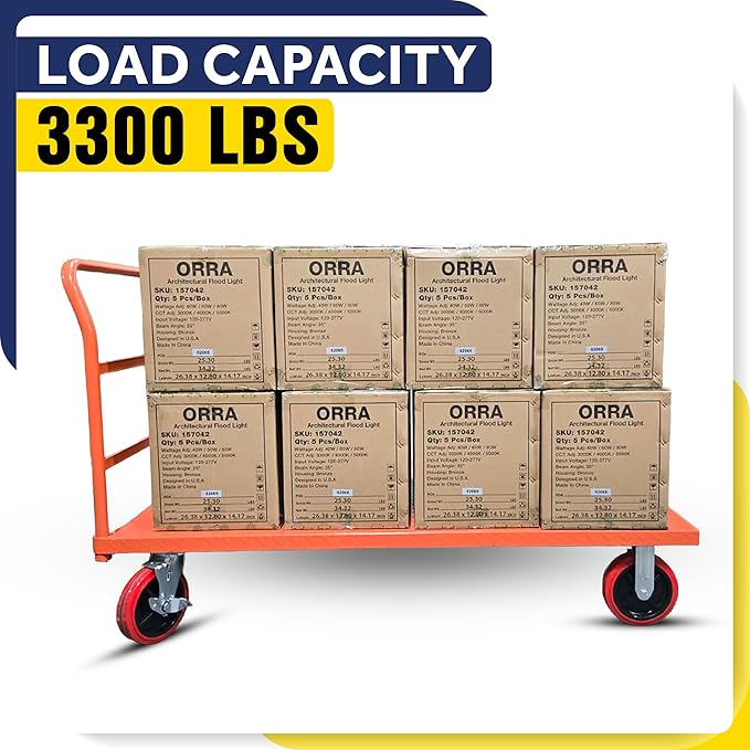 Platform Cart Industrial Dolly Cart 3300LB Heavy Duty 60” x 30” Platform Hand Truck Push Cart Super Heavy Duty Diamond Plate Commercial Flatbed Cart 8'' Moving Swivel Wheels (Orange)