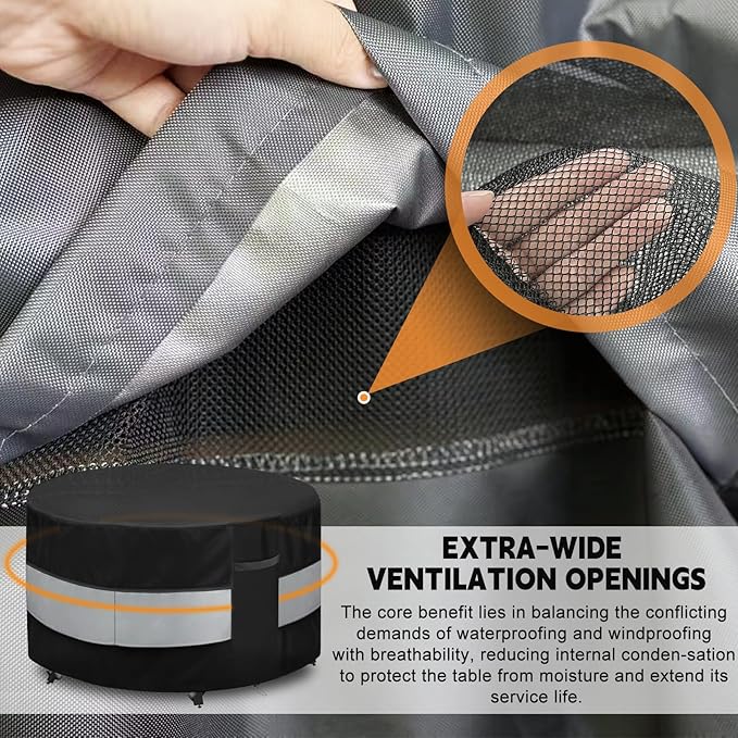 Round Patio Furniture Cover Black Grey Waterproof Up to 10000pa for 42 x 28 Inch Outdoor Round Table Covers