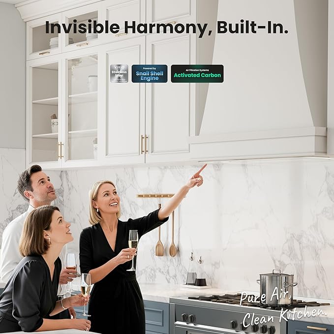 Range Hood Insert 36 inch, 900 CFM Ducted/Ductless Convertible, Stainless Steel & Tempered Glass White 36 inch Built-in Range Hood, With 3-Speed Fan and Gesture Sensing &Touch Control