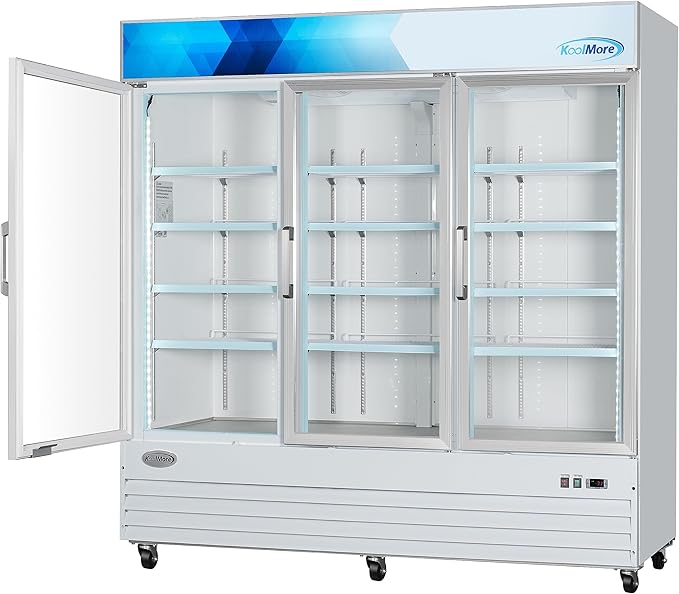 KoolMore 80 in. Commercial Three Glass Door Display Upright Freezer Merchandiser in White 52 Cu. Ft. (MDF-3GD-52C-WH)