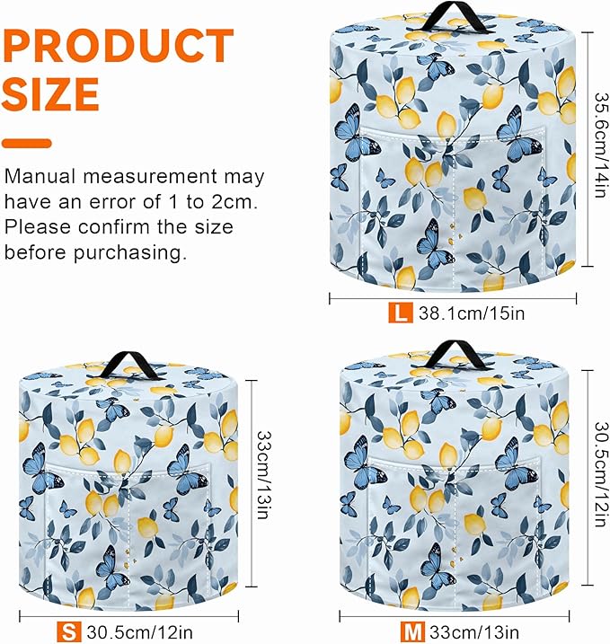 Kitchen Appliance Accessories Dust Cover for 3-6-8 Quart Instant Pot, Pressure Cooker, Air Fryer & Crock Pot,Decorative Appliance Cloth Cover with Top Handle & Storage Pockets (Blue, 3 Quart)