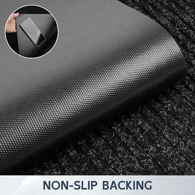 Front Door Mat, 72" x 24" Heavy Duty Indoor Outdoor Doormat, Non-Slip Welcome Mats for Entryway, Rubber Backing Low Profile Commercial Door Mats, Black Stripe