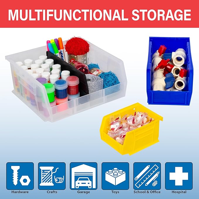 Akro-Mils 30210 AkroBins Plastic Storage Bins, Space-Saving Stackable Bins for Garage, Pantry, Craft Organization, 5" x 4" x 3", Blue, 24-Pack
