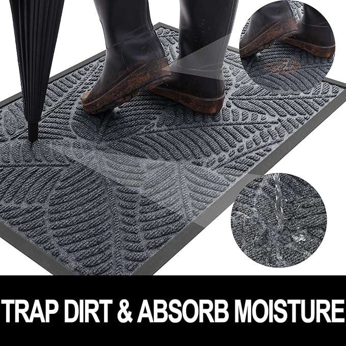 Colorxy Waterproof Doormat, Sturdy Natural Rubber Front Indoor Mat, Non Slip Low Profile Indoor Outdoor Door Mats, Stain and Fade Resistant Floor Mat, Easy Clean Patio Entrance Mat, 71''x47'', Grey