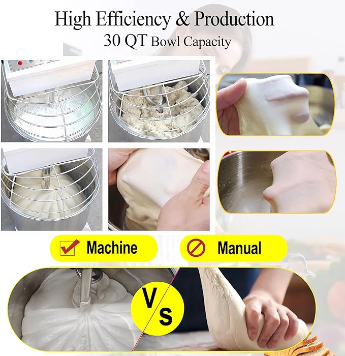 TECHTONGDA Commercial Dough Mixer Mixing Machine, 30QT Dough Kneading Machine with Timing Function, Spiral Stand Mixing Machine, Double Acting Double Speed, Baking Equipment for Restaurant Pizzeria