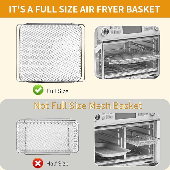 Air Fryer Basket Replacement for Emeril Lagasse Dual Zone 360 Oven 25 QT Air Fryer Convection Toaster Oven, 14.1" x 11.8" Non-stick Steel Mesh Basket Wire Rack Accessories Parts, Dishwasher Safe
