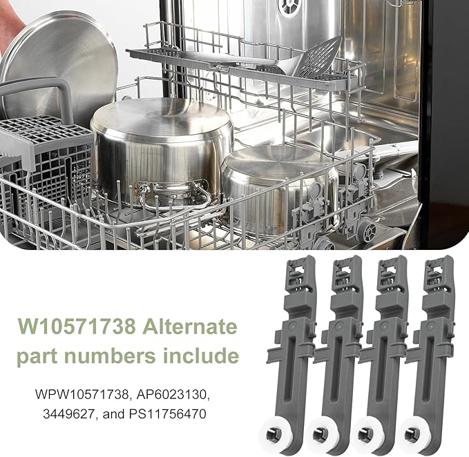 4 Pack W10571738 Dishwasher Dishrack Adjuster and Wheel Assembly Replacement For Whirlpool, Maytag, KitchenAid