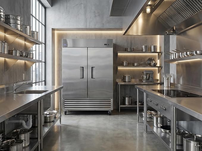 54" Commercial Refrigerator 49 Cu.ft with 2 Solid Door Reach-In Refrigerators Stainless Steel ETL Approved，for Restaurant Kitchen Home Bar Shop 33-40°F
