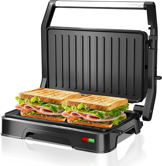 Panini Press Grill & Sandwich Maker - 2-Slice, 180° Adjustable Hinge, Non-Stick Iron Plates for Panini, Quesadilla, Waffle & More, Easy to Clean, 850W Electric Griddle, Perfect for Kitchen