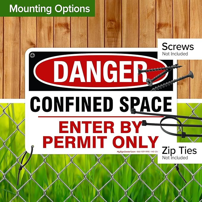 Danger Confined Space Enter By Permit Only Sign, 7x10 Inches, 55 mil thick HDPE (high density polyethylene), Made in USA by My Sign Center