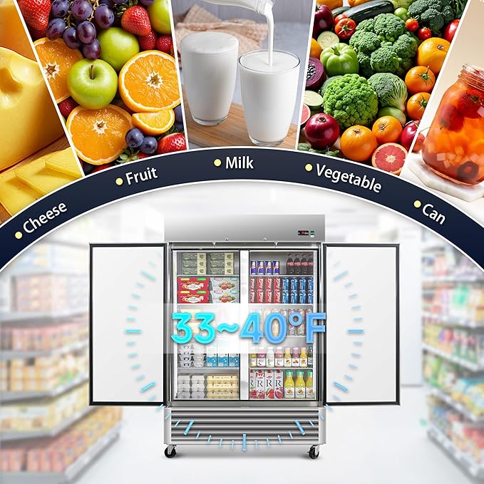 54"W Commercial Refrigerator,49 Cu.ft Commercial Refrigerator with 2 Stainless Steel Solid Door ,ETL Upright Freeze Storage w/ 6 Adjustable Shelves,Auto Defrost,for Restaurant,Bar,Shop,Silver