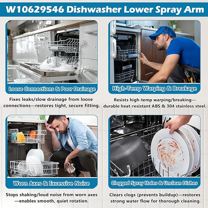 BigHead W10837249 Dishwasher Lower Spray Arm Replacement for Whirlpool Dishwashers Spray Arm, Replaces W10629546 AP5988717 PS11727921 W10838302, Fit Models WDT750SAHZ0 WDTA50SAHZ0 WDT970SAHZ0