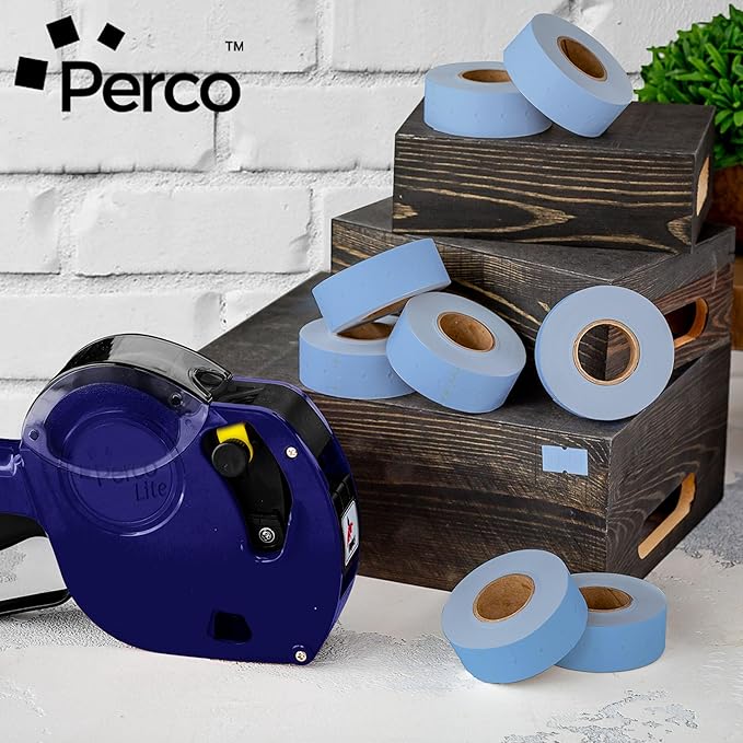 Perco 1 Line Blue Labels - 8 Rolls, 1 Sleeve, 8,000 Blank Price and Date Gun Labels for Perco 1 Line Price and Date Guns - Made in USA