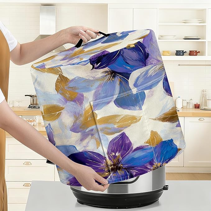 Kitchen Appliance Accessories Dust Cover for 3-6-8 Quart Instant Pot, Pressure Cooker, Air Fryer & Crock Pot,Decorative Appliance Cloth Cover with Top Handle & Storage Pockets (Purple, 8 Quart)