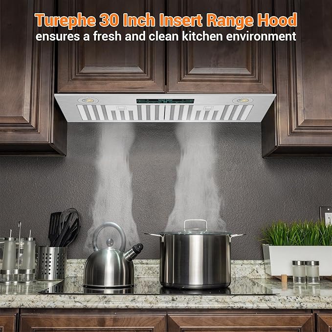 Range Hood 30 Inch Insert, 850 CFM Built-in Range Hood, Stainless Steel Kitchen Vent Hood with 4-Speed,Ducted/Ductless Hood Range with Bright LED Lights, Smart Control Panel
