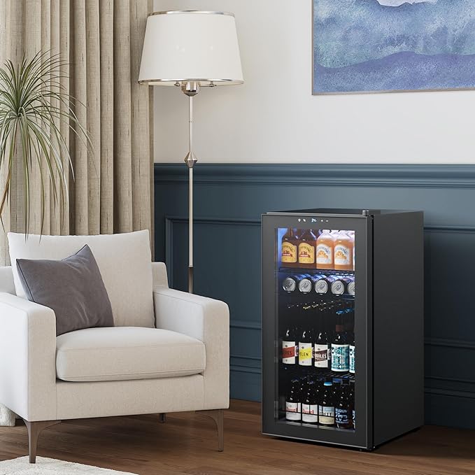 Yeego Beverage Refrigerator Cooler, 105 Cans Mini Fridge with Glass Door Beverage Fridge with Adjustable Shelves for Soda Beer or Wine, Beverage Cooler with Digital Temperature Control for Home Office
