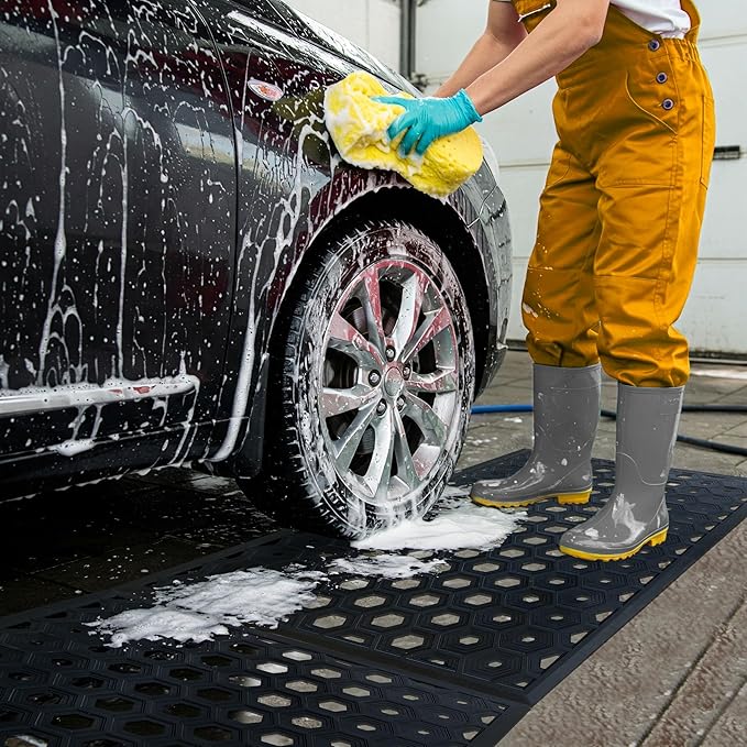 Subhera 2-Pack Anti Fatigue Heavy-Duty Commercial Rubber Mat, Non-Slip Drainage Mat for Restaurant Kitchens, Bars & Entrances, All-Weather Floor Safety Mat (25 x 39 Inches)