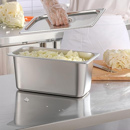 EGGKITPO 1/3 Size Steam Table Pan with Lid 6 Inch Deep Hotel Pan Commercial Stainless Steel Food Pan with Cover 6 Pack Chafing Pans for Buffet Party and Restaurant Supplies