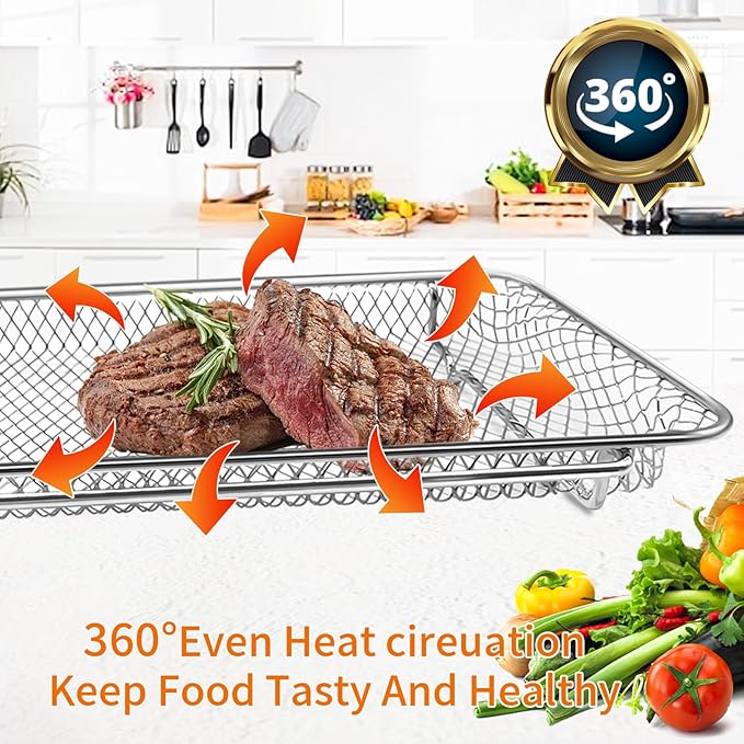 Air Fryer Basket Replacement for Emeril Lagasse Dual Zone 360 Air Fryer Oven 25 QT, 11.6" x 6.9" Non-stick Mesh Convection Toaster Oven Wire Rack Accessories Parts, Dishwasher Safe