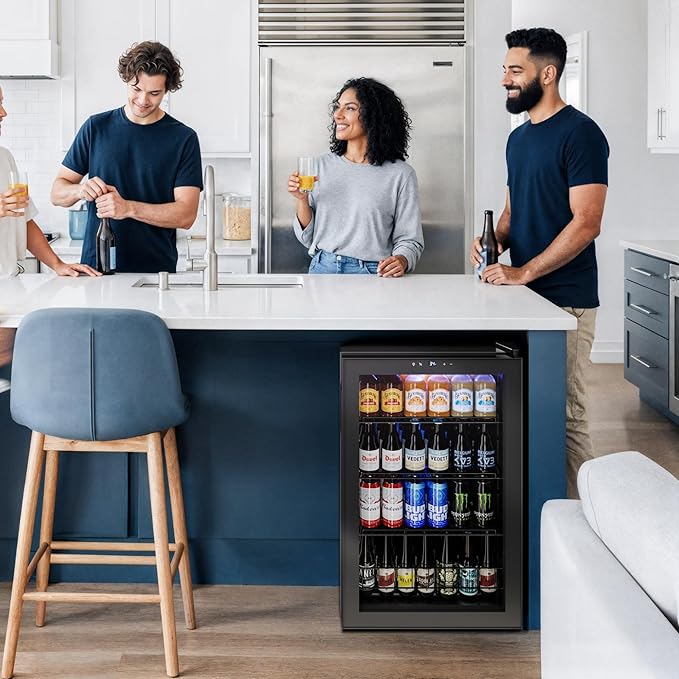 Yeego Beverage Refrigerator Cooler, 155 Cans Mini Fridge with Glass Door Beverage Fridge with Adjustable Shelves for Soda Beer or Wine, Beverage Cooler with Digital Temperature Control for Home Office