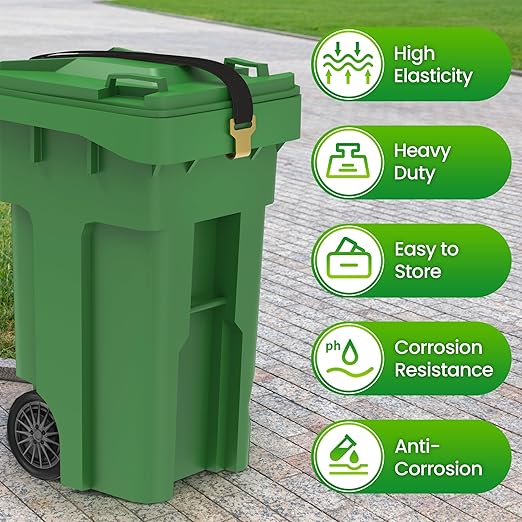 1 Pcs Trash Can Locks for Animals,Garbage Can Lid Locks with Metal Claw,Adjustable Garbage Straps Clips Outdoor for Keep Out Raccoon,Bear - Black
