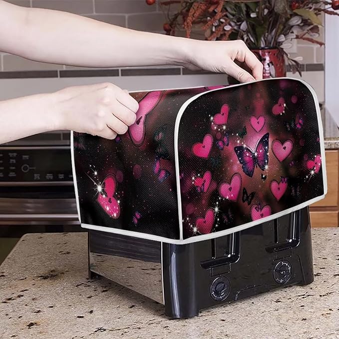 UNICEU Valentine's Day Toaster Dust Cover Protector Compatible with 2 Slice Butterfly Heart Print Heat-Resistant Dust Protection Anti-scratch Home Kitchen Decor