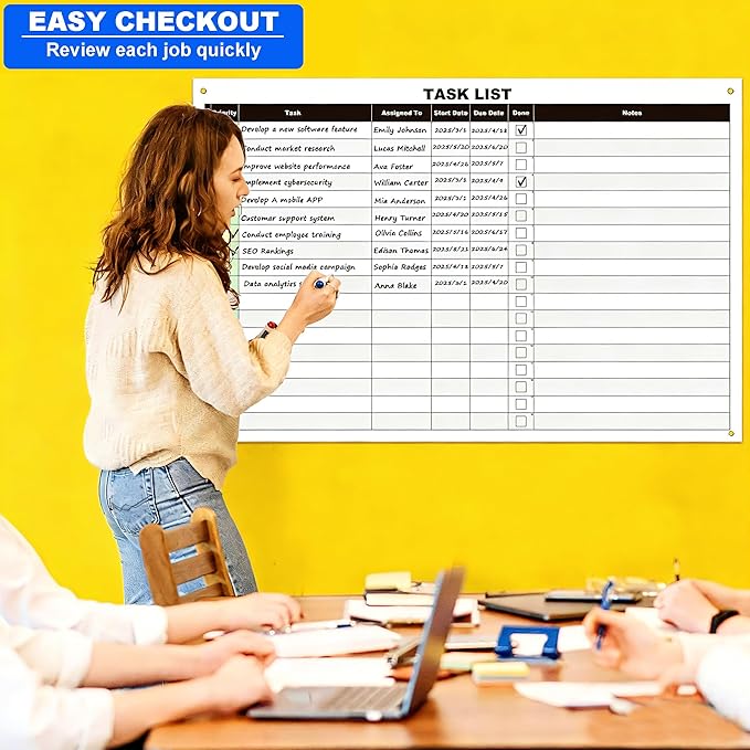 Large Dry Erase Task List Chart,24x36 Inch Erasable Task Wall Planner,Lightweight Task White Board Employee Assignment Tracker Poster for Office