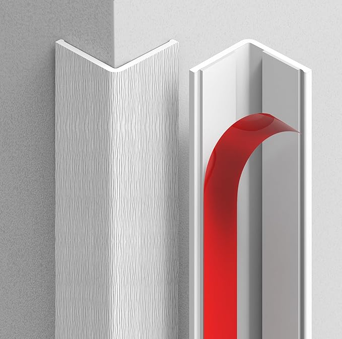 Wall Corner Protector, Walls Edge Protector，Self-Adhesive Wall Corner Guards,PVC Double Side Edge Protector， Furniture Stairs Guard (White Wood Grain 2PCS 120cm/47.2in)