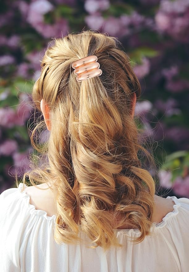 3PCS Rose Gold Geometric Hair Ties - Polished Metal Hair Cuffs, Non-Damage Ponytail Holders for Stylish Hairstyles