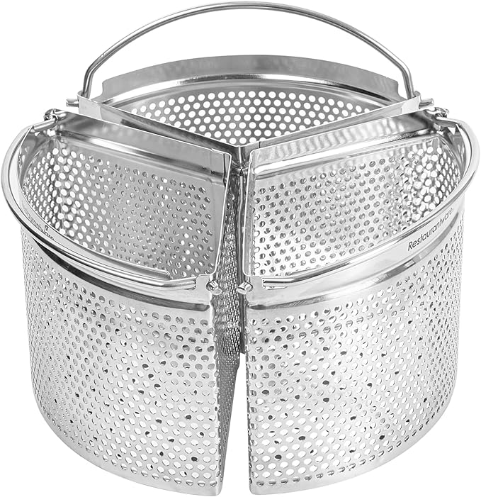 Restaurantware Steamer Basket for Cooking Pot 3-Piece Stainless Steel Trio Separator Perforated Steam Basket Divider for Cooking Veggies, Dumplings, Eggs, Seafood, Pasta, Pressure Cooker
